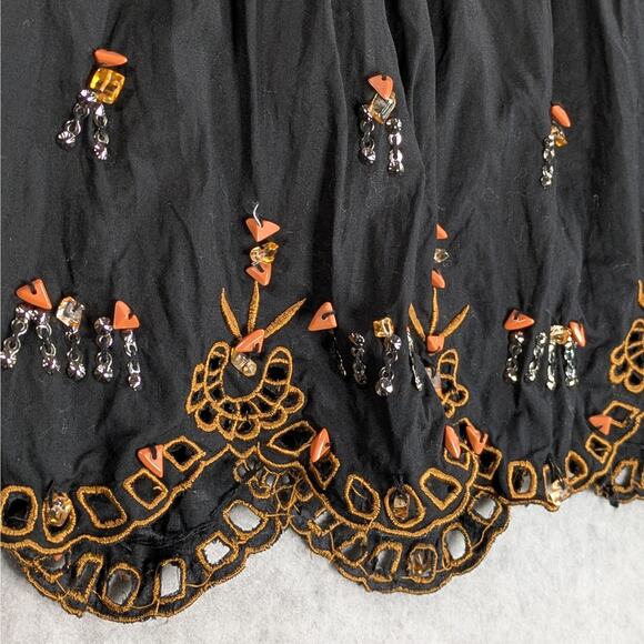 Millenium Skirt M Black Midi Embroidered Beaded Paneled Boho Festival - Picture 6 of 11